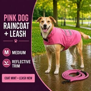 Berkshire Pink Reflective Dog Raincoat + 50" Leash Set – Medium